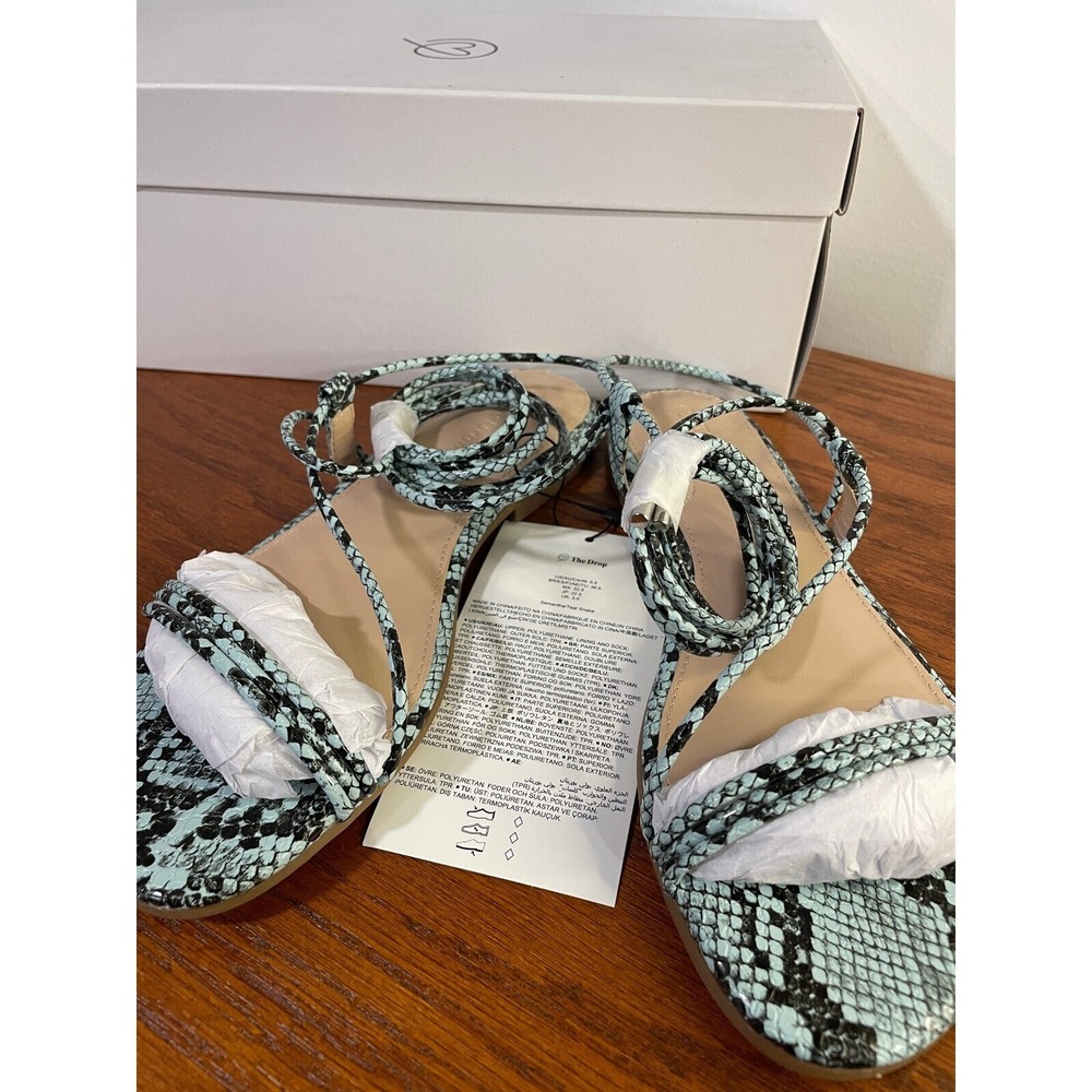 The Drop Samantha‎ Teal Snake Ankle Wrap Gladiator Open Toe Sandals 5.5 NEW